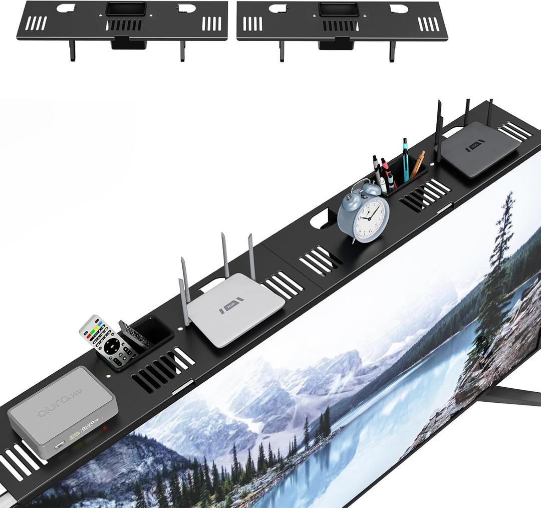 CABTE Adjustable Steel TV Top Shelf, Floating TV Stand, Universal Monitor Shelf for Soundbar, Game Console, Cable Box, Router Shelves (33.86"x4.7" with Boxes)