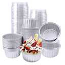 100Pcs Aluminum Cups with Lids,5oz Disposable Ramekin Baking Cups Muffin Liners Mini Pie Pans Foil Cupcake Containers for Christmas Party Wedding,Silver