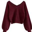 ZAFUL Women's Cropped Sweater V-Neck Long Sleeve Crop Sweater Pullover Jumper Knit Top