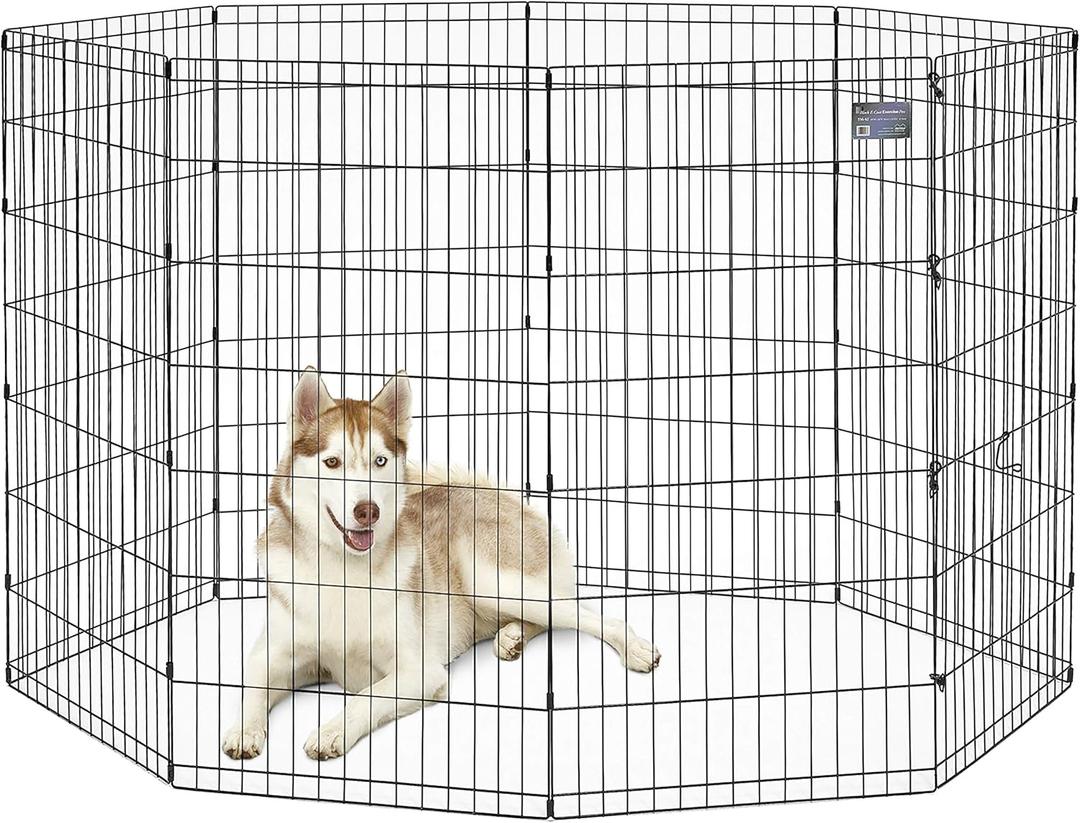MidWest Homes for Pets 48-Inch Exercise Pen, for Indoor and Outdoor use, 16 Sq Feet of Play, Folding Dog Pen, No Door Design for Maximum Security, Easy to Set Up, Foldable Dog Playpen