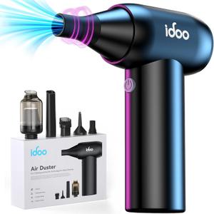 iDOO Compressed Air Duster, Cordless Electric Canned Duster, Portable Vacuum, 3 Gear Mini Portable Jet Dry Air Blower, for Gaming Pc, Keyboard, Car Cleaning, Outdoors-Dust Blowing & Vacuuming(Black)