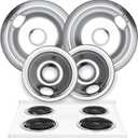 Electric Stove Drip Pans Set of 4 (2 x 6-Inch & 2 x 8-Inch) Replacement Stove Drip Pans for Electric Stove Compatible with Frigidaire, Kenmore, Tappan & More - Stove Burner Drip Pan Replacements (Silver)