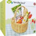 Tender Leaf Toys - Wicker Shopping Basket - Handcrafted Rattan Basket with Handle - Wooden Picnic Basket Playset, Supermarket Shopping Game, 15 Pcs Pretend Play Food Set - Age 3+