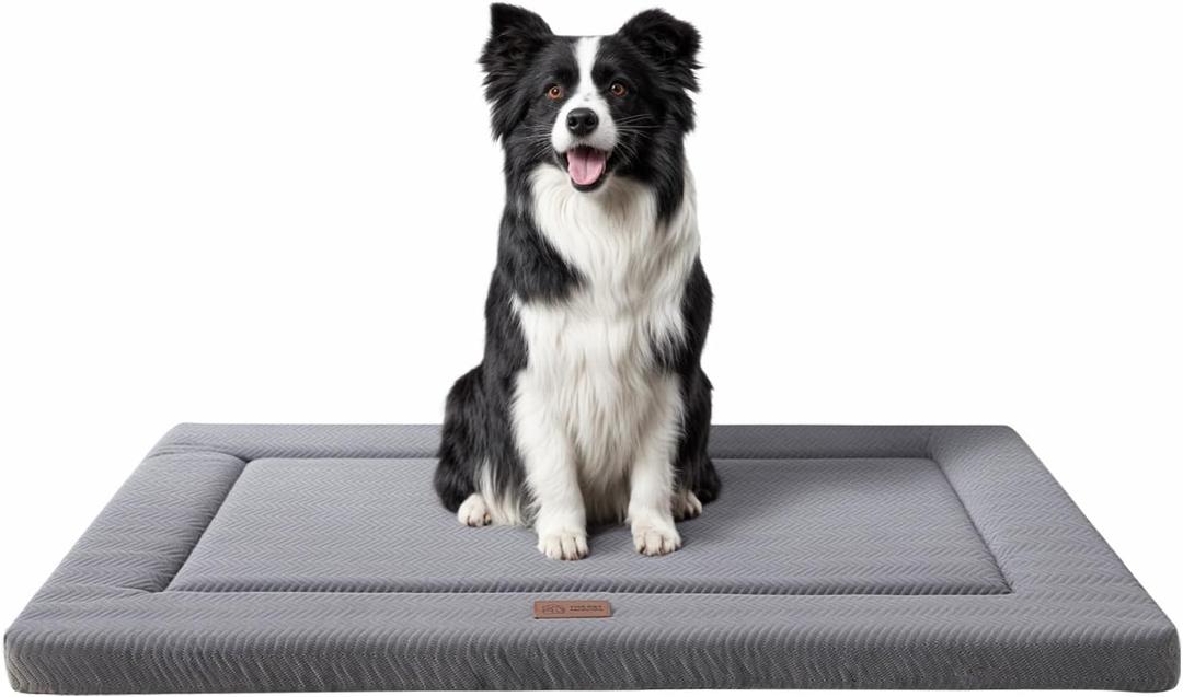 WESTERN HOME Dog Bed for Crate, High Resilience Foam Dog Crate Mat Kennel Pad with Soft Wavy Plush Comfortable Anti-Slip Washable Bed for Large Medium Small Dogs & Cats, Grey, 47 x 29 inch