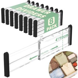 Adjustable Drawer Dividers, 4'' High Expandable Drawer Organizers for Clothes, 8 Pack 12.6-22.8'' Drawer Separators for Kitchen/Bedroom/Office/Bathroom Organization and Storage