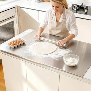304SS Extra Large Chopping Board w/Lip & Rolling Pin, Steel Cutting Board, 35.4 x 22.8 inches