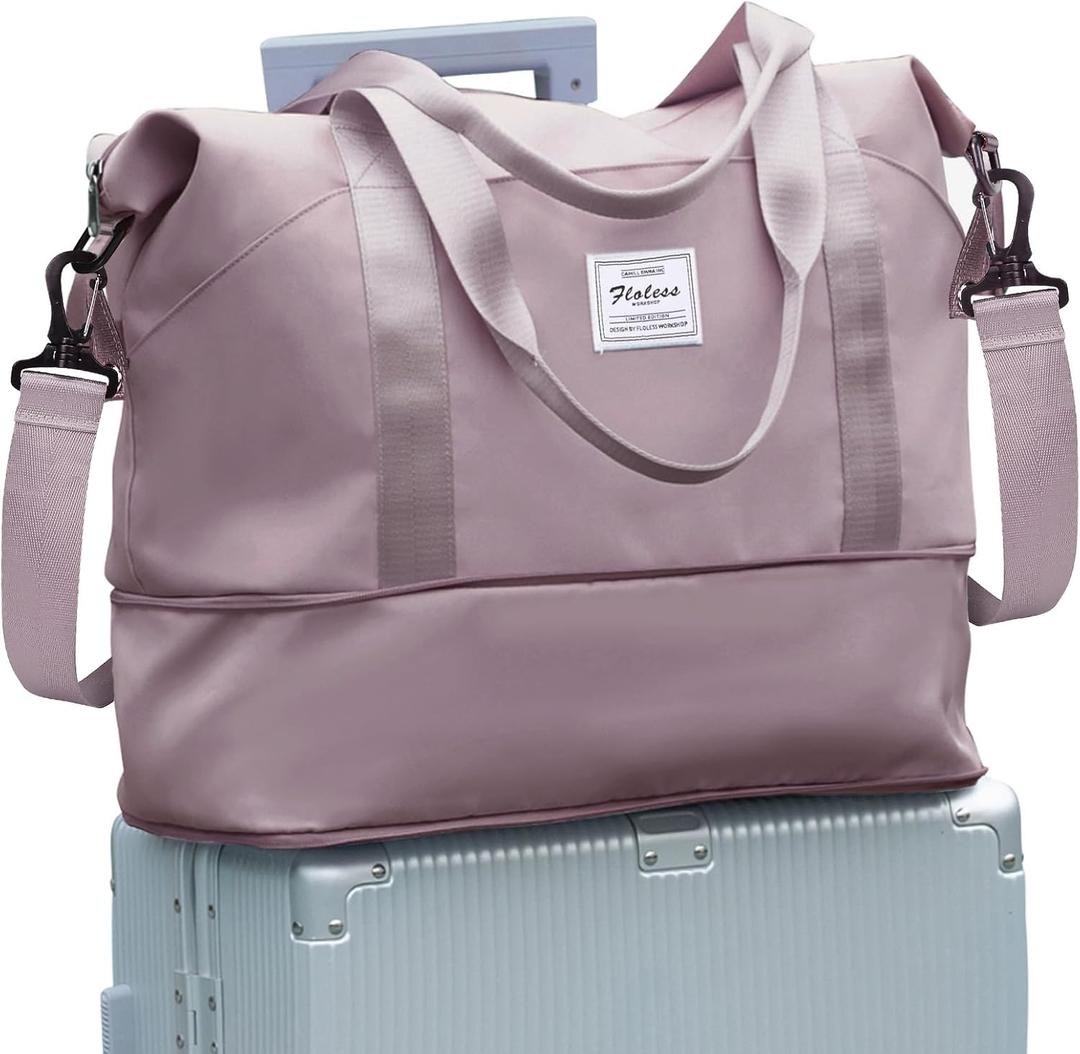 Travel Duffel Bag, Sports Tote Gym Bag, Shoulder Weekender Overnight Bag for Women (B54-pinkpurple)