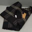 Plaid Black & Tan Fringed Woven Cotton Blend Throw, One Size