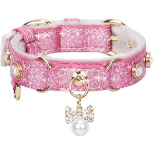 PetsHome Cat Collar, Dog Collar, [Bling Rhinestones] PU Leather Adjustable Pet Collar with Luxury Pendant for Big Cat and Small to Medium Dog Small Pink (Small (Pack of 1))