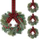 Jexine 4 Pieces Mini Christmas Wreaths for Kitchen Cabinet Small Christmas Candle Rings Wreaths Pillars Candle Rings Table Centerpieces Hanging Garlands for Front Door Window Decor (No Red Ribbon)