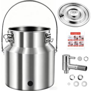 304 Stainless Steel Water Dispenser with Faucet, Thickened Milk Can with Handle, Sealing Ring and Instruction Manual, 5L Stainless Steel Water Jug for Milk, Water, Tea, Juice and Beverage Storage