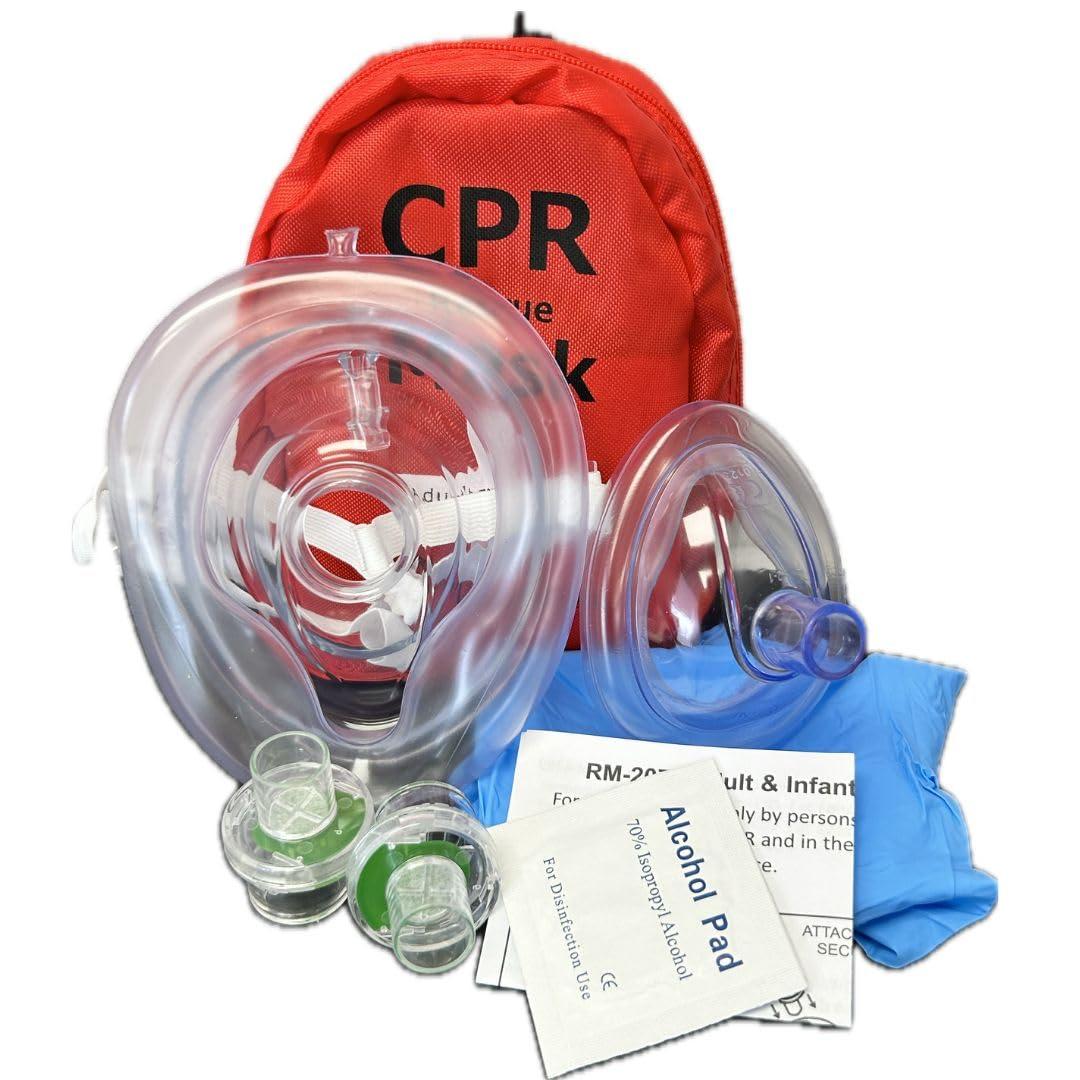 MCR Medical Pack of 10 Adult & Infant CPR Mask Combo Kit with 2 Valves