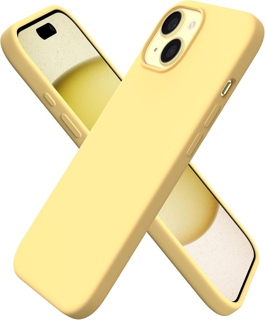ORNARTO Compatible with iPhone 15 Plus Case 6.7", Slim Liquid Silicone 3 Layers Full Covered Soft Gel Rubber Cover Protective Phone Case with Anti-Scratch Microfiber Lining-Buttercream Yellow