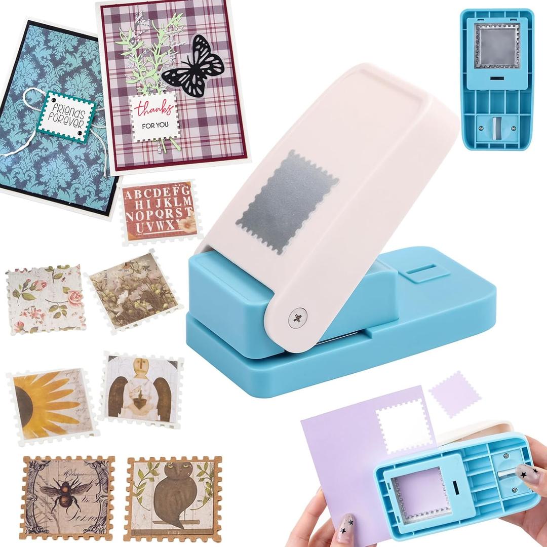 BAOFALI Stamp Puncher 1.5x1.5inch Large Square Postage Stamp Punch |Stamp Hole Puncher| Scalloped Rectangle Lever Action Paper Punches for Crafting Scrapbooking DIY Card Making Arts Crafts Supplies