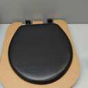 Mayfair Padded Toilet Seat, Cushioned Soft Vinyl over Wood Core Seat, Secure Hinges, Easy Clean, Made in USA, Round, Black