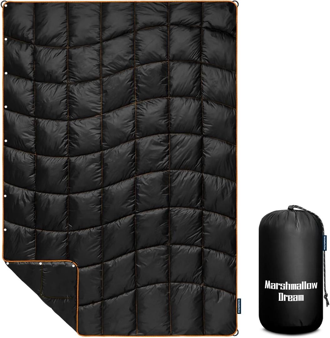 Camping Blanket, Packable Puffy Blanket Down Alternative Blanket Lightweight Windproof Water Resistant for Outdoors, Hiking, Backpacking, Beach, Car, Picnic, Stadium 52x75in (adults, Black)