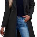 Fazortev Womens Pea Trench Coats Notched Lapel Double Breasted Belted Business Casual Jackets Outerwear (XX-Large, Black)