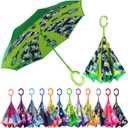 MRTLLOA 40 Inch Oversize Windproof Inverted Reverse Upside Down Umbrella, Golf Size Rain Umbrella, Double Layer, C-Shaped Handle for Men, Women and Kids (The shark Kids)