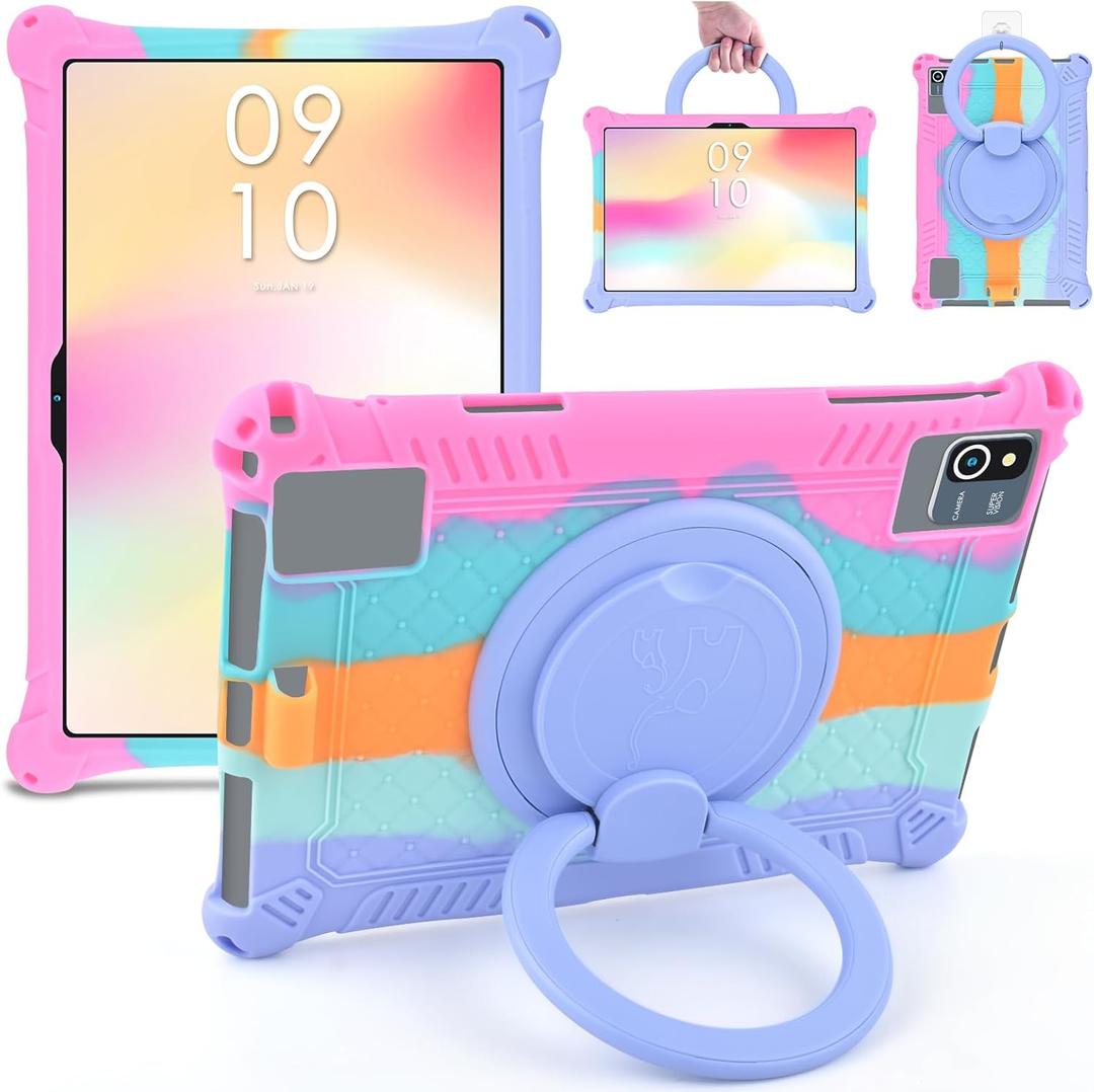 DETUOSI Silicone Case for Plimpton PlimPad P60 10 inch, Multi Angle Protective Case for Moderness MB1001 10 inch, Hoozo 10.1 inch, VASTKING KingPad K10 10.1 inch Tablet, Dazzling Pink
