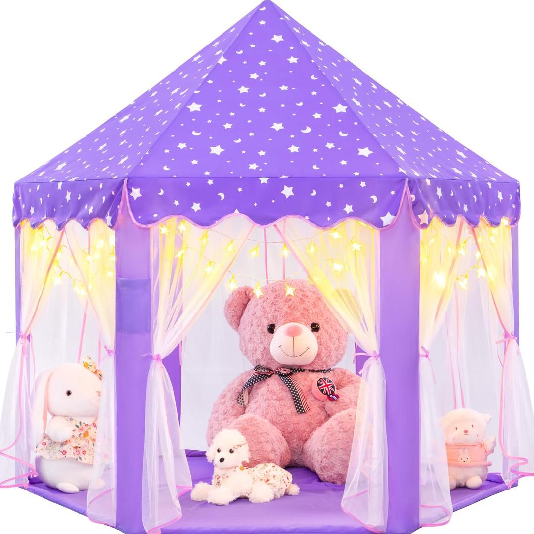 EVOIONOS Purple Tent for Girls, Kids Tent Indoor, Princess Tent with Star Lights, Girls Play Tent, Princess Castle Playhouse Tent, Little Girls Lavender Tent, 55x53 Princess Tent for Girls