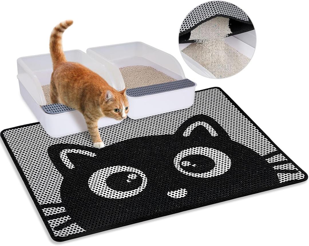 Bienbee Cat Litter Mat, 30"x24" Litter Mat Double Layer Litter Trapping Mat, Reduces Tracking and Keeps Floors Clean, Black Cat L