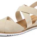 mysoft Womens Wedge Sandals Low Heel Comfortable Closed Toe Espadrilles Slip-on Elastic Ankle Strap Walking Shoes 11