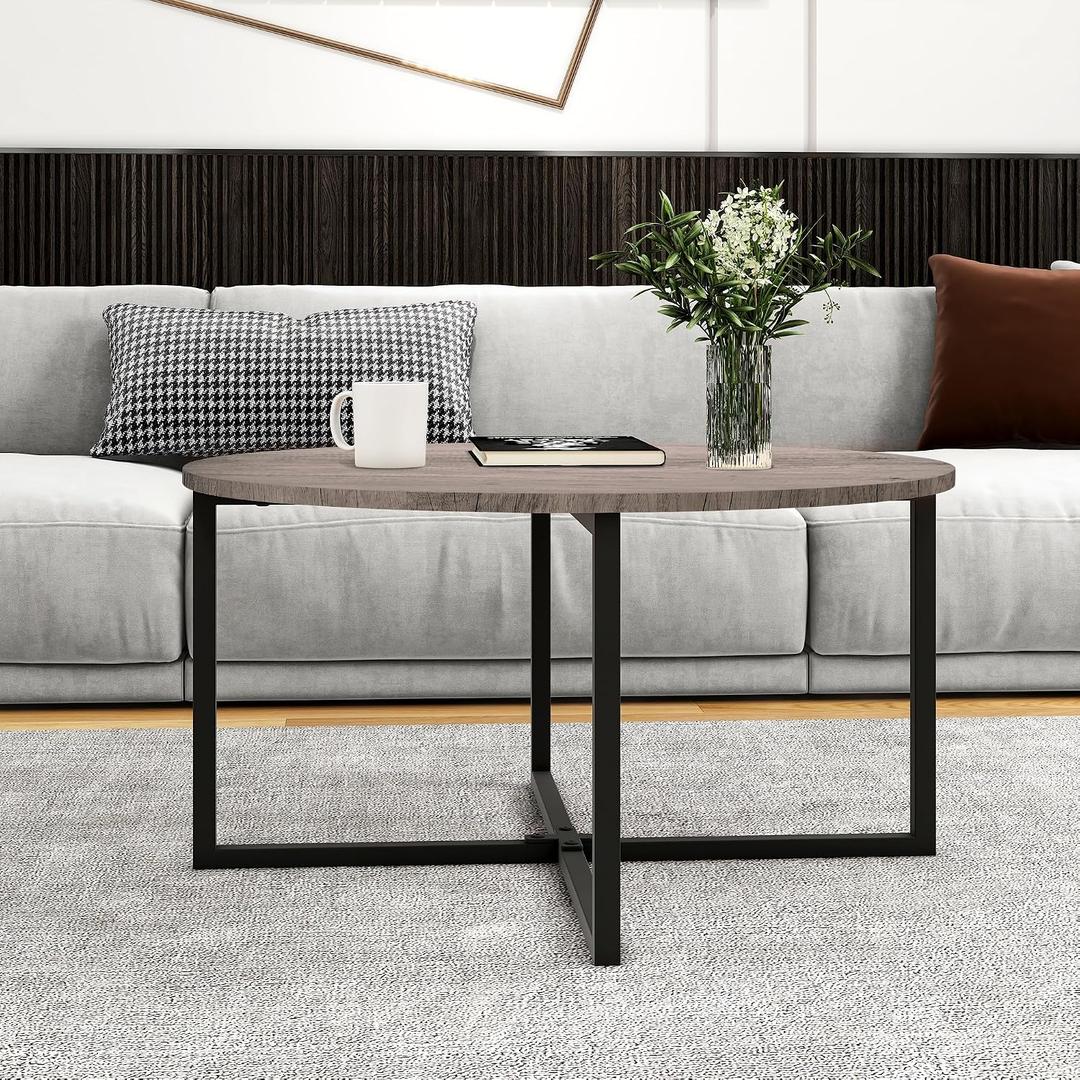 HOMERECOMMEND Round Coffee Table Nesting Tables for Living Room,Black+Grey, A-28.35 Inchs
