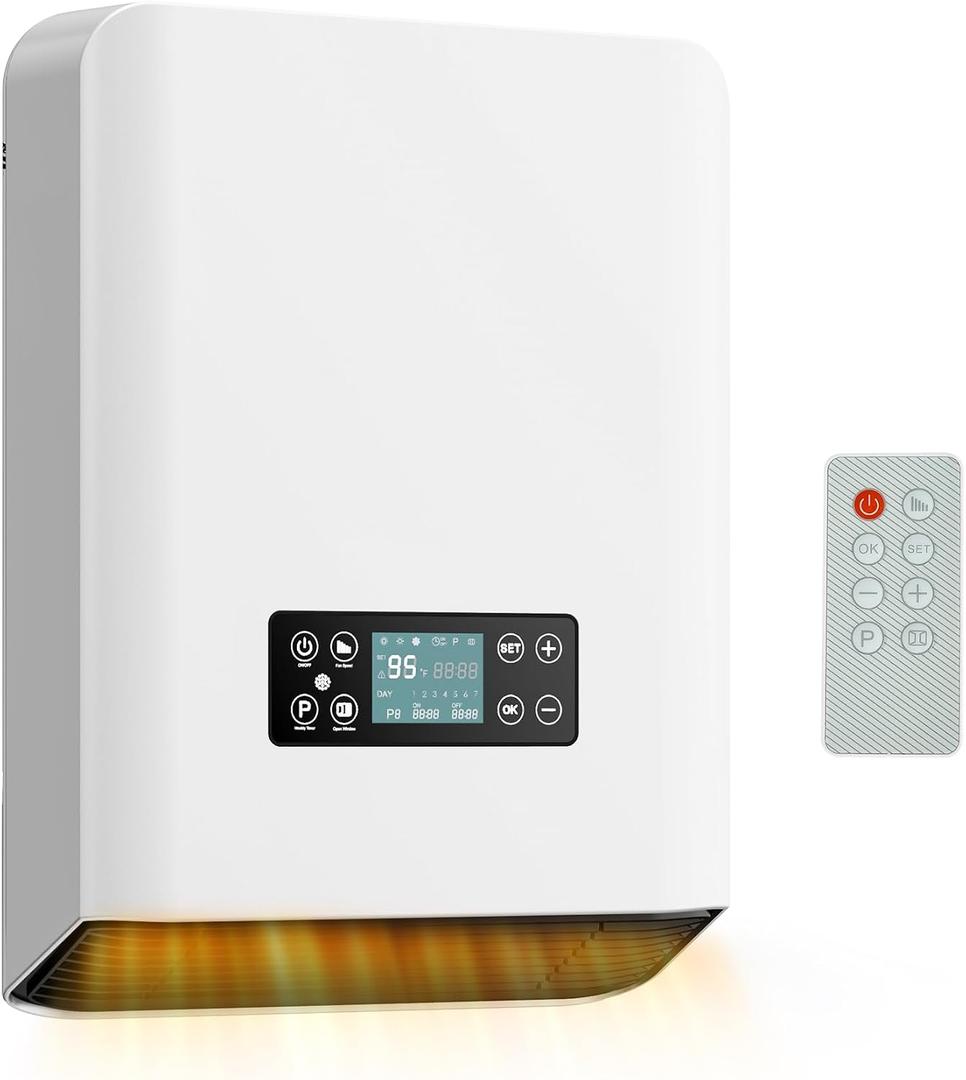 Space Heater Wall Heater for Indoor Use, 1500W Bathroom Wall Mounted Space Heater with Towel Warmer, IP24 Splash Proof Electric Heater, Remote Control, 24H Timer for Bathroom, Bedroom, Office