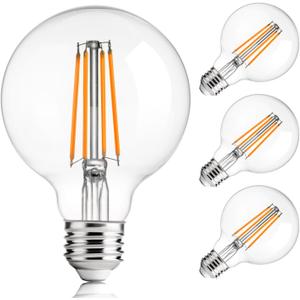 FLSNT G25 LED Globe Edison Bulbs for Bathroom Vanity & Mirror Lighting, 2700K Soft White, CRI90+ Dimmable, 40W Equivalent, 400LM, E26 Base, Clear Glass Decorative Bulbs, UL Listed, 4 Pack FLSNT G25 LED Globe Edison Bulbs for Bathroom Vanity & Mirror Lighting, 2700K Soft White, CRI90+ Dimmable, 40W Equivalent, 400LM, E26 Base, Clear Glass Decorative Bulbs, UL Listed, 4 Pack