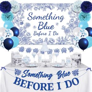 Something Blue Before I Do Bridal Shower Decorations, 27 Pcs Something Blue Before I Do Bachelorette Party Decorations for Women Girl, NO DIY Required Banner for Bridal Shower Engagement Wedding