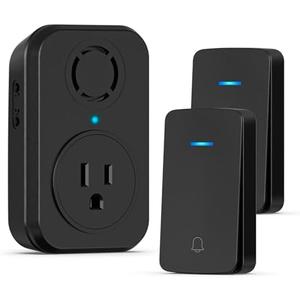 AIDA Wireless Doorbell, Self-powered Doorbell with Extra Socket, No Battery Required Push Button, Cordless Door Bell Ringer, 5 Volume Levels with 32 Doorbell Chimes (Black, 2 Button & 1 Receiver)
