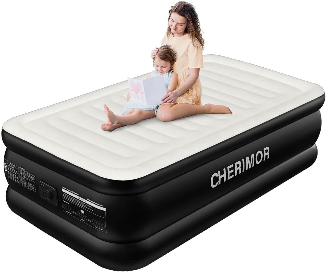 CHERIMOR Twin XL Air Mattress with Built in Pump, Upgraded 80" Extra Long Twin Size Air Mattress, Multi-Layer Leakproof & Support 500 lbs, 2-Min Fast Inflation, Blow Up Bed for Home Camping Guests