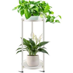 2 Tier Plant Stand Indoor Tall, White Corner Tiered Round Plant Stand for Indoor Multiple Plants, Metal Flower Pot Stands Outdoor Holders Plant Shelf Display Rack for Balcony Living Room