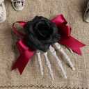 2 x 1Pcs Halloween Hair Clips for Women YEFIUO Bow Hair Ties No Damage Skeleton Hand Flat Alligator Claw Clips Fashion Rose Flower Barrettes Hair Accessories Decoration Halloween Gifts for Girls (Black)