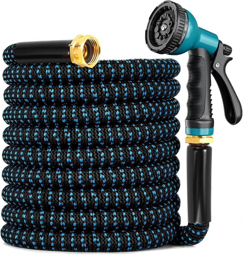 Expandable Garden Hose 150ft with 10 Function Nozzle, 2026 New No Kink Flexible Water Hose 150 ft, Lightweight, Leak-proof, 3/4" Solid Metal Fittings, 3750D Outer Fabric, Sturdy Retractable Latex Core