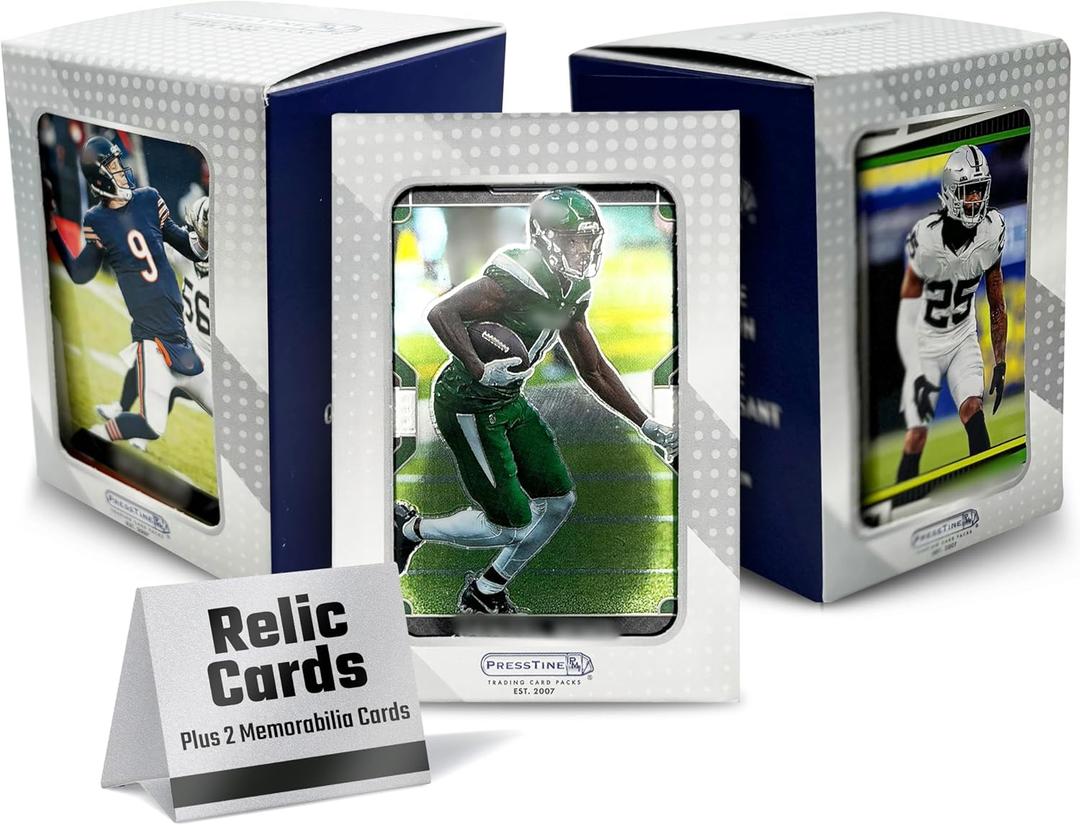 100 Assorted Football Cards Football Trading Card Packs Variety from 1970s to Present + 2 Memorabilia Cards (Jersey or Autograph Football Cards) Sports Trading Cards from Trusted Brands, 2.75 x 2.5 x 0.1 inches