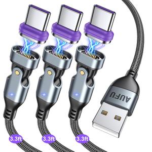AUFU 16PIN USB C Magnetic Charging Cable (3Pack, 3.3/3.3/3.3ft), 180 Rotation Magnetic Charger Cable/Magnet USB C Cable/Magnet Phone Charger/Date USB Charging Cord for Phone/Tablet/Laptop (Silver Gray)