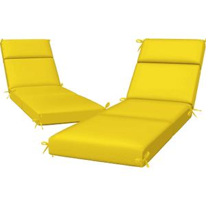 2 Pack Chaise Lounge Chair Cushions 72x21x3 Inch Outdoor Lounger Cushion Set of 2 Waterproof and Fade Resistant Seat Pad Replacement for Patio Furniture with Removable Cover, Yellow
