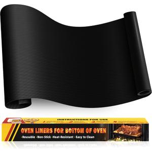 Large Oven Liners for Bottom of Oven, 17"x75" Heavy Duty Non-Stick Oven Liner Mat, Reusable Heat Resistant Grill & Baking Mat, BPA/PFOA Free Roaster Liners, Fits Electric, Gas, Toaster Ovens (Black) (75 Inch Roll)