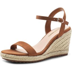 DREAM PAIRS Espadrilles Wedge Sandals for Women, Women's Open Toe Summer Dressy Sandals with Adjustable Ankle Strap and Soft Footbed (10, Brown)