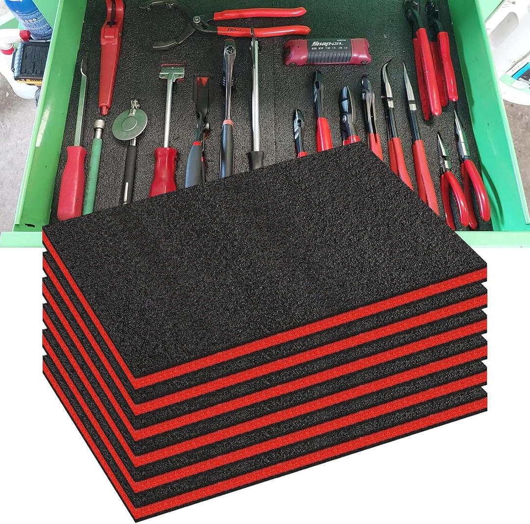 6 Pack Tool Box Foam,Foam Inserts for Cases, 22 x 18 x 1 InchTool Box Liner Polyethylene Tool Foams Sheets, Toolbox Kaizen Organizer and Storage Tool Shadow(Red, Black)