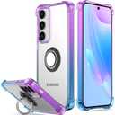 DAUPIN for Galaxy S25 Case Clear with 360 Rotation Metal Ring Holder Stand, Support Magnetic Car Phone Mount Soft TPU Bumper PC Hard Protective Phone Case for Samsung S25 5G (Purple Blue)
