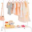 Kids Clothing Rack - Garment Rack with Bottom Storage Shelf for Children, Small Baby, & Toddler, Clothes Organizer, Shirts, Dresser, Hat, Backpack, Bedroom, White