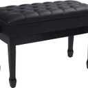 Adjustable Duet Piano Bench with Storage,Heavy Duty Wooden Double Keyboard Piano Bench Seat with PU Leather Cushion,Black