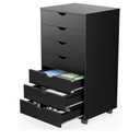 7 Drawer Chest Mobile Storage Cabinets Wooden Dresser with Wheels Room Organization Furniture for Office Home, Black Wood