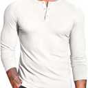COOFANDY Men's Muscle Slim Fit T-Shirt Long Sleeve Henley Shirts Casual Gym Workout Athletic Tee Shirts (Large)