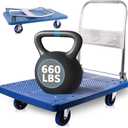 Foldable Push Cart Dolly 660 lbs, Capacity Heavy Duty Moving Platform Trucks Hand Cart with 360 Swivel Wheels for Home Garden Warehouse Garage Workshops (Blue)