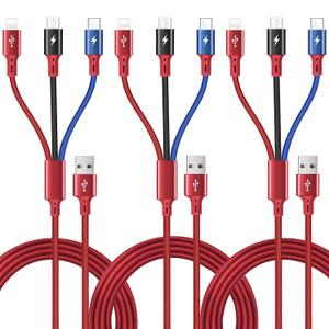 3Pack 5Ft Multiple Charging Cable 3-in-1 Braided Multi Charger Cord Fast Charging Cable Multi Charger Cable for Type C/Micro USB Port for Cell Phones/iPhone 17 16 15 14 13/Samsung/PS/Tablets & More