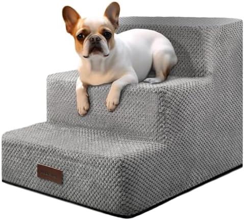Dog Stairs for Small Dogs & Cats, 3-Step Non-Slip Pet Steps for Couch Sofa and Chair, Grey, 13.6" H