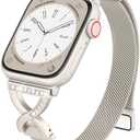BRG Thin Mesh Loop Compatible Metal Magnetic Stainless Steel Strap with X-Shape Diamond Clasp for iWatch Bands